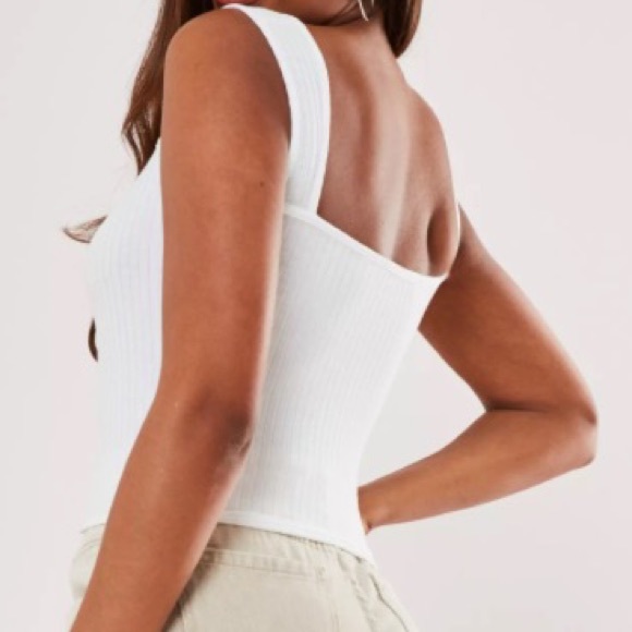 White Ribbed Square Neck Tank - Picture 2 of 4